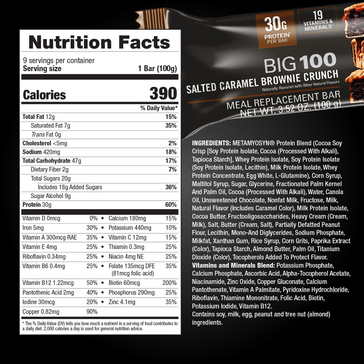 MET-Rx Big 100 Salted Caramel Brownie Crunch – High Protein Bars (9 Bars)