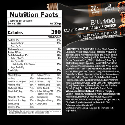 MET-Rx Big 100 Salted Caramel Brownie Crunch – High Protein Bars (9 Bars)