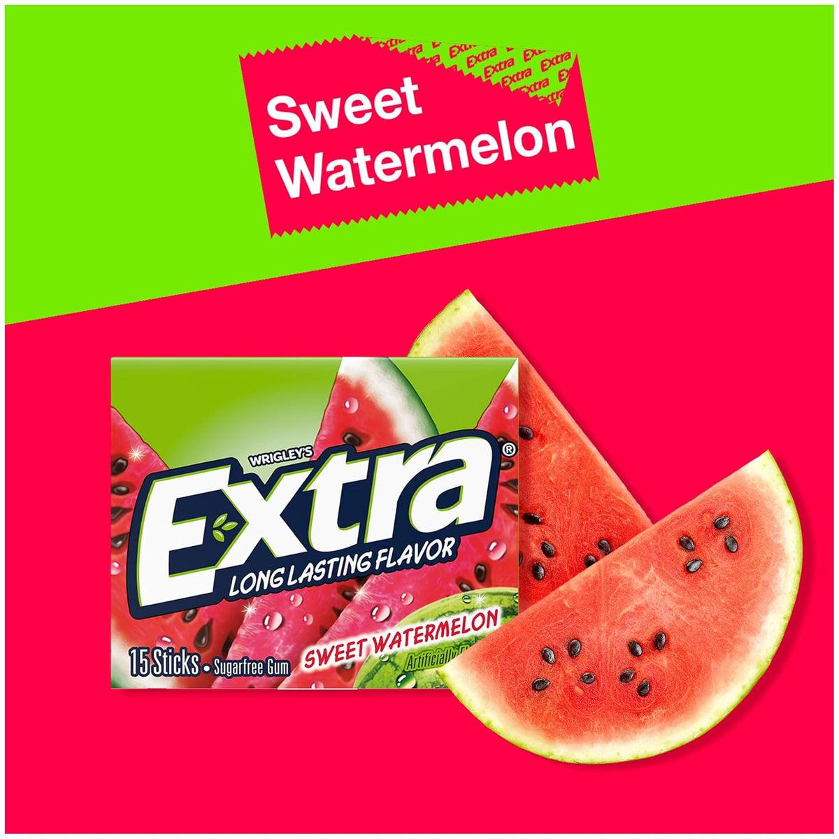 Extra Sweet Watermelon Sugar Free Chewing Gum - 15 Stick Packs (Pack of 10)