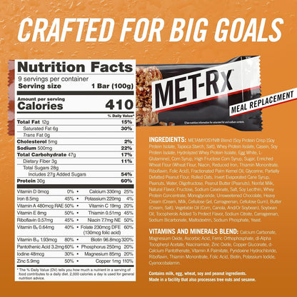 MET-Rx Big 100 Peanut Butter Pretzel – High Protein Bars (9 Bars)