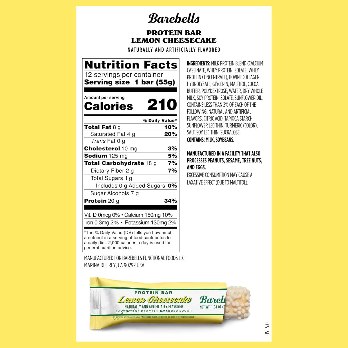 Barebells Protein Bar - Lemon Cheesecake - 20g Protein (12 Bars)